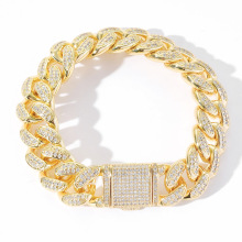 15mm 7 &quot;8&quot; cuivre laiton or argent chaîne cubaine bracelet glacé zircon cubique, bijoux de bracelet hip hop bling